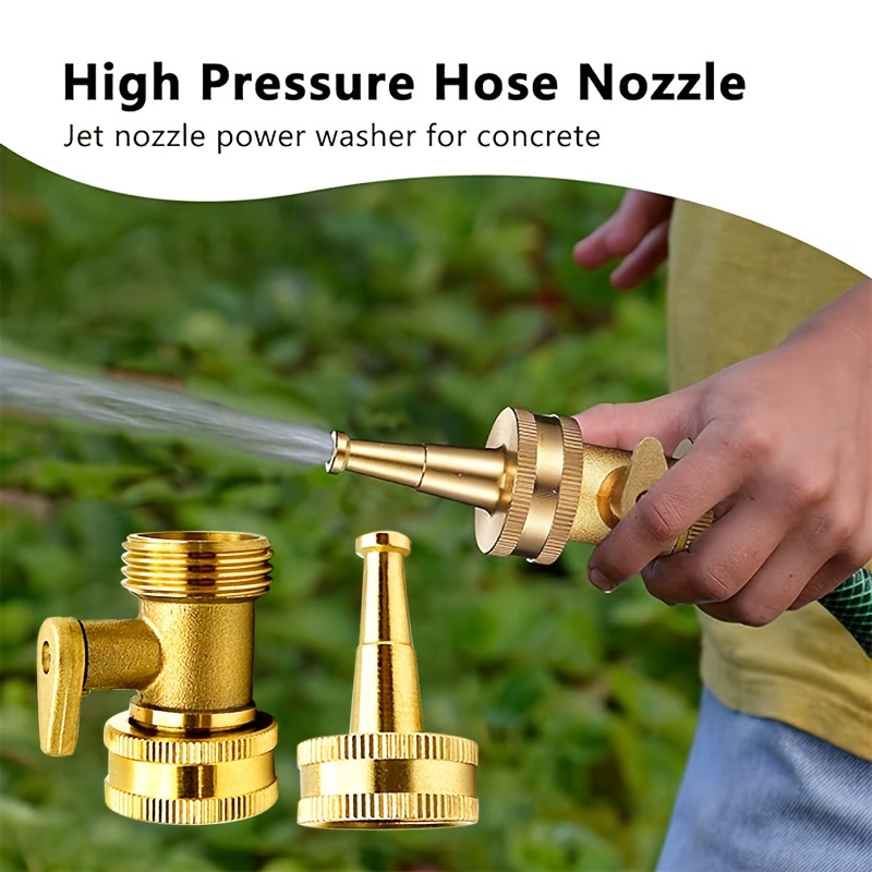 Garden Hose Nozzle - หัวฉีดน้ำทองเหลืองสำหรับสวน 2 ชิ้น/ชุด - หัวฉีดน้ำโลหะสำหรับสนามหญ้าและรถยนต์ที่ทนทาน พร้อมข้อต่อเกลียวมาตรฐานแบบ