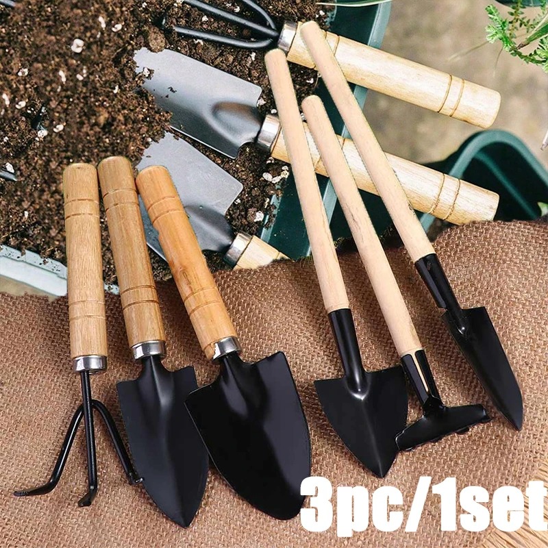 Gardening Tools Shovel - ชุดเครื่องมือทำสวนขนาดเล็ก 3 ชิ้น/1 ชุด แบบพกพา พร้อมด้ามจับ