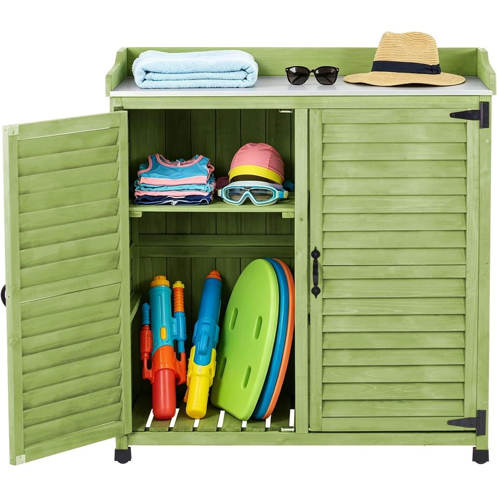 Gardening Tools Toolstation - โต๊ะปลูกต้นไม้กลางแจ้งพร้อมท็อปโลหะ, ตู้เก็บของในสวนกันน้ำ, โรงเก็บอุปกรณ์ทำสวนไม้หรือสวนหลังบ้าน, ลานบ้าน, สวนหย่อม