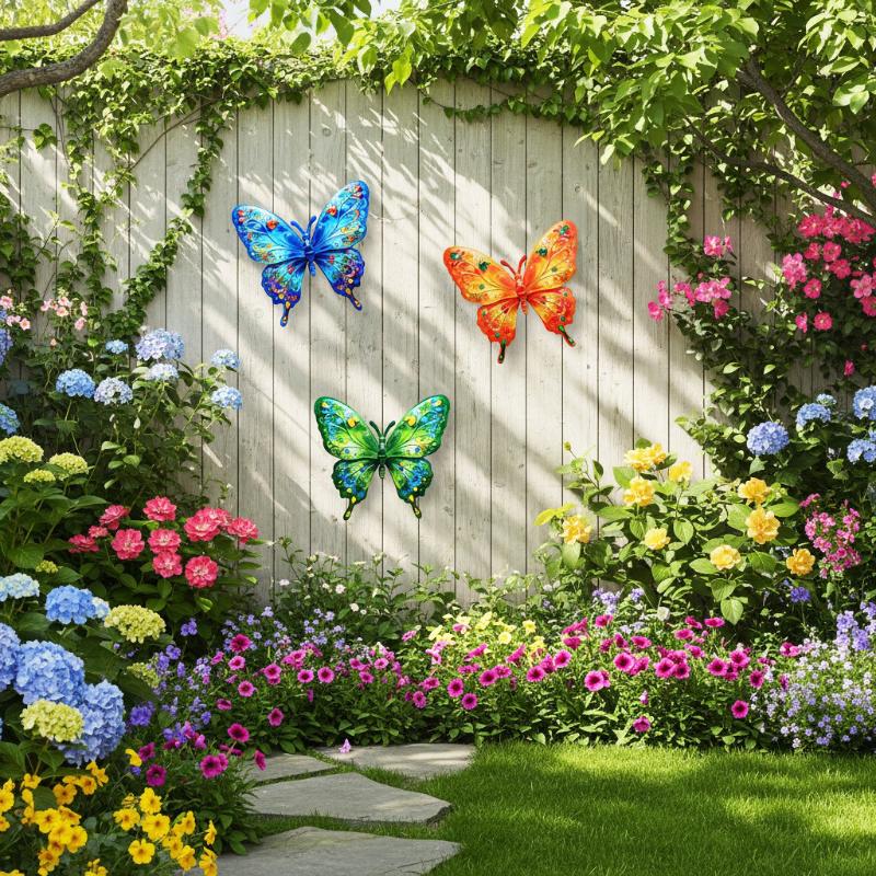 Gardening Tools Sale - สินค้าใหม่ลดราคา 1/4 ชิ้น ประติมากรรมโลหะรูปผีเสื้อสีสันสดใสสำหรับตกแต่งผนังกลางแจ้ง พร้อมตะขอแบบไม่ต้องใช้เครื่องมือ สำหรับตกแต่งสวน