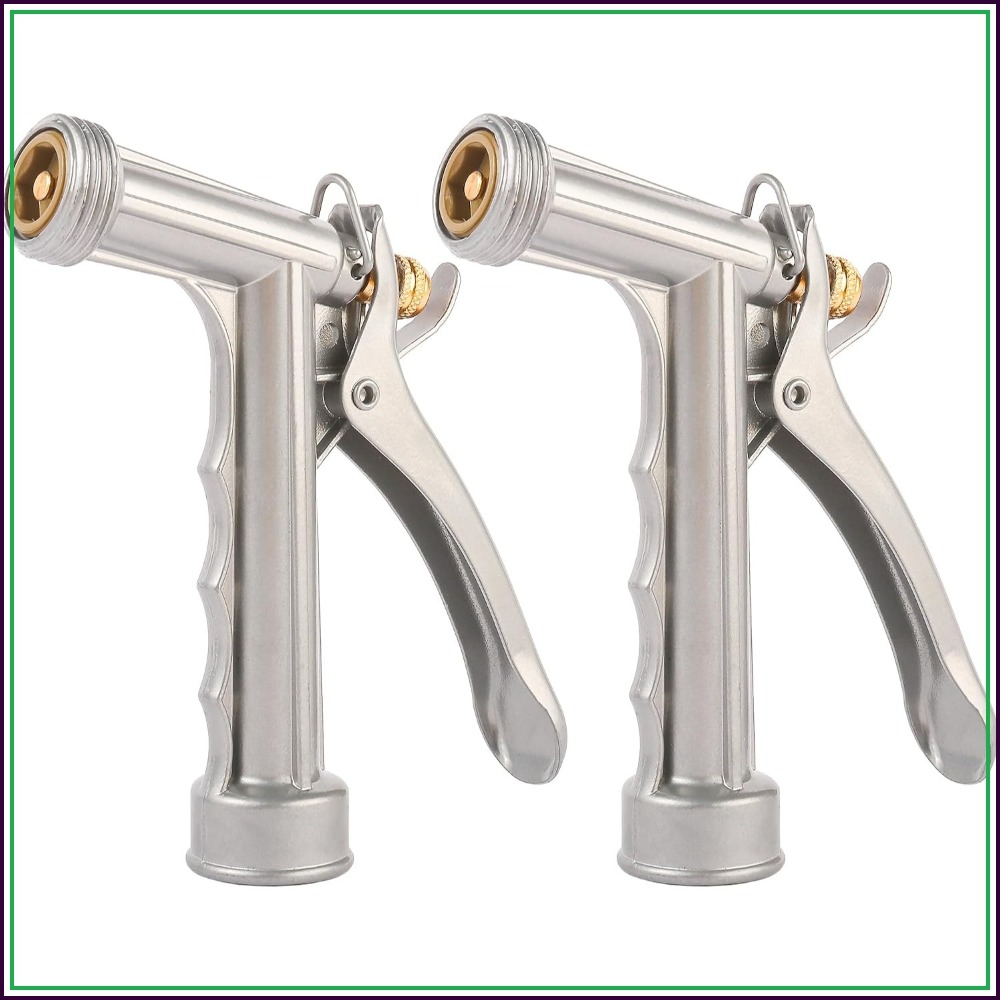 Garden Hose Nozzle - หัวฉีดน้ำสำหรับสายยางสวน 2 ชิ้น ทำจากโลหะผสมสังกะสี, หัวฉีดแรงดันสูงแบบด้ามปืนพร้อมเกลียวด้านหน้า, ปรับอัตราการไหลได้