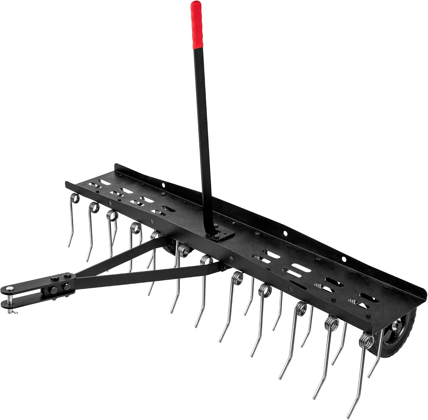 Gardening Tools Lawn Mower - อุปกรณ์คราดพรวนดินแบบลากจูงสำหรับสนามหญ้า, อุปกรณ์ระบายอากาศสำหรับหญ้าแบบสปริงเหล็กแข็งแรงทนทาน, อุปกรณ์สำหรับรถตัดหญ้าแบบนั่งขับในสวน, สีดำ, 1 ชิ้น