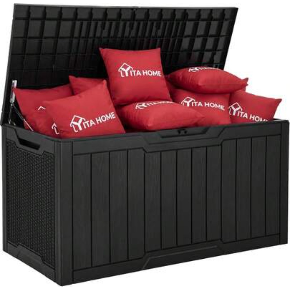 Gardening Tools Box - กล่องเก็บของกลางแจ้งขนาดใหญ่ 100 แกลลอน ทำจากเรซินกันน้ำ พร้อมฝาปิดที่ล็อกได้ สำหรับเก็บเบาะเฟอร์นิเจอร์ลานบ้าน